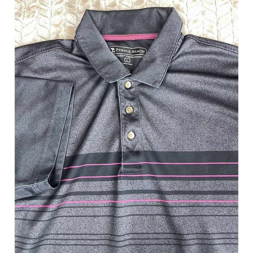 Pebble Beach Men's L Blue Golf Polo Shirt Dry-Luxe Performance Moisture-Wicking